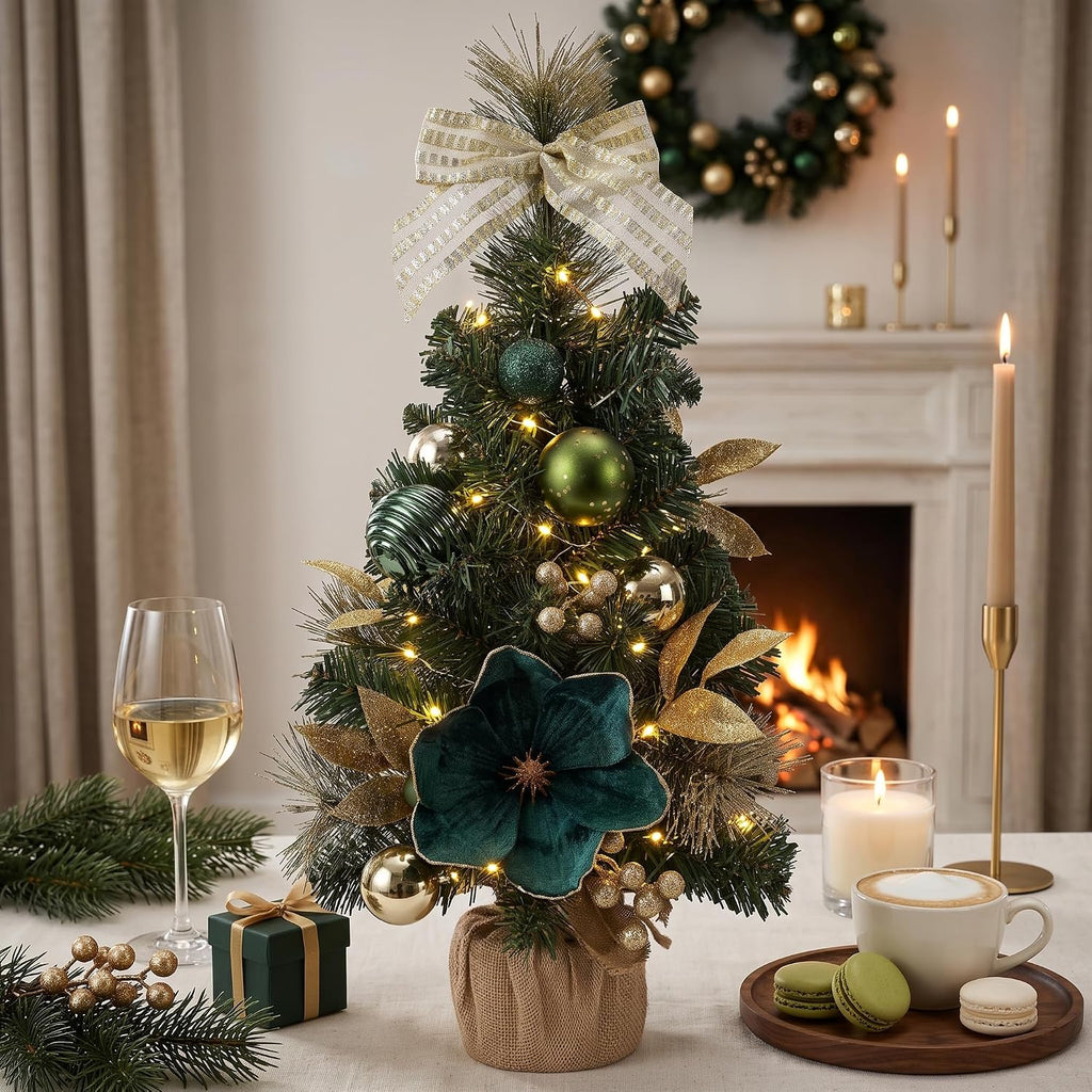 24" Green Small Christmas Tree Mini Tabletop with Lights