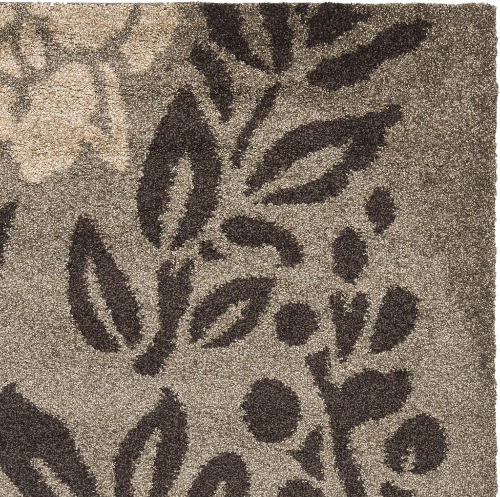 Florida Shag Collection Area Rug - 6'7" Square, Smoke & Dark Brown, Floral Design, Non-Shedding & Easy Care, 1.2-inch