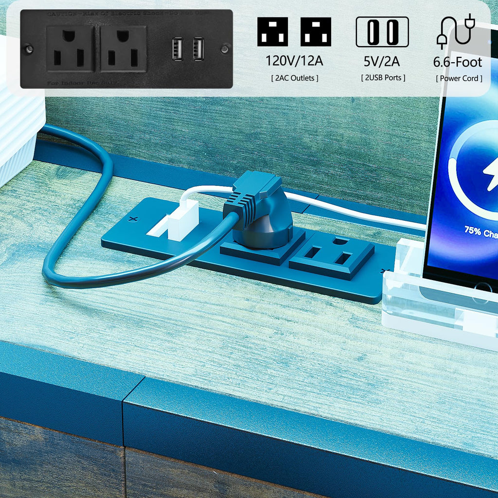 Headboard with 4 Fabric Storage Drawers Charging Station LED Light Adjustable Height Storage Rack Sturdy