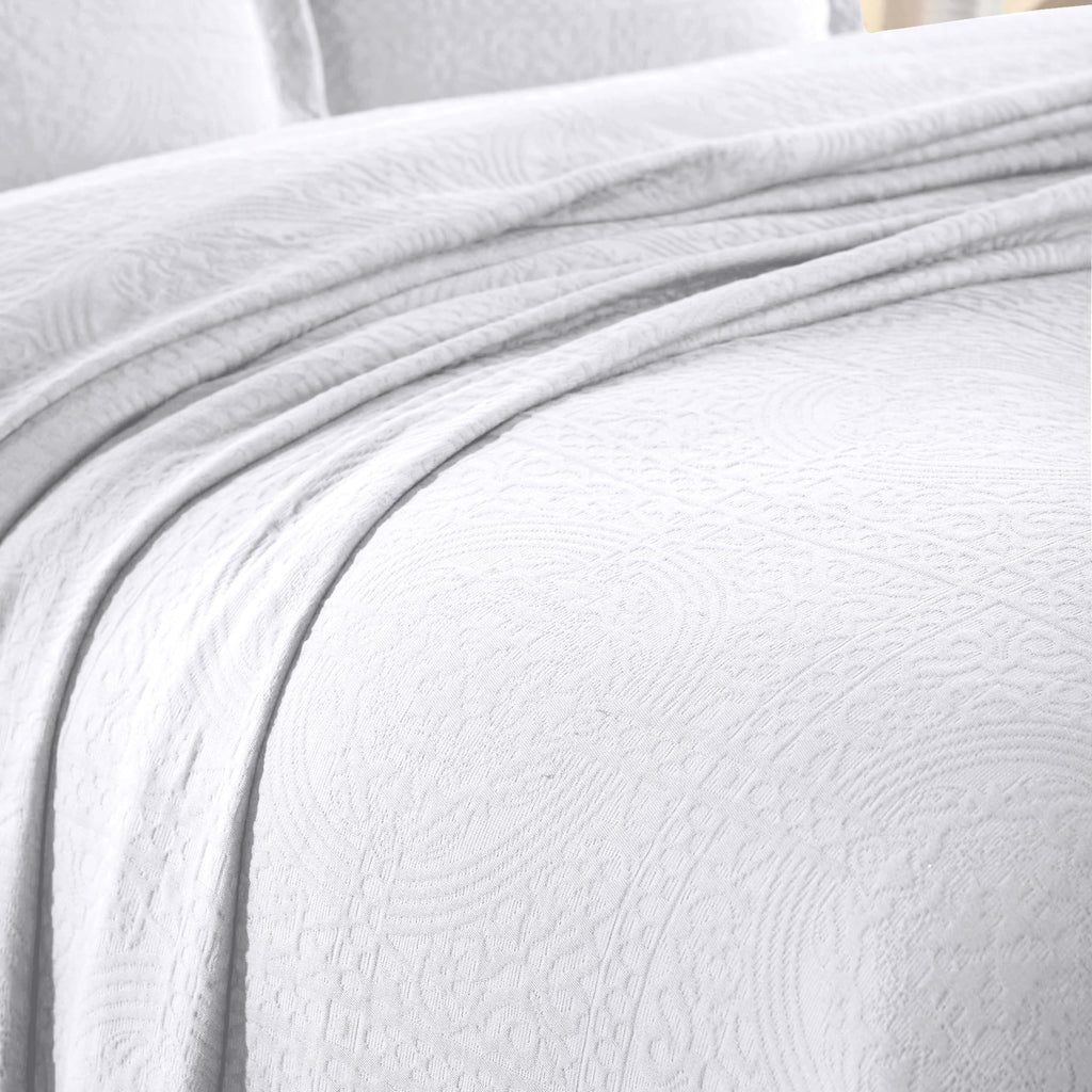 Cotton Bedspread, Jacquard Woven Matelasse Bedding, King, Ivory