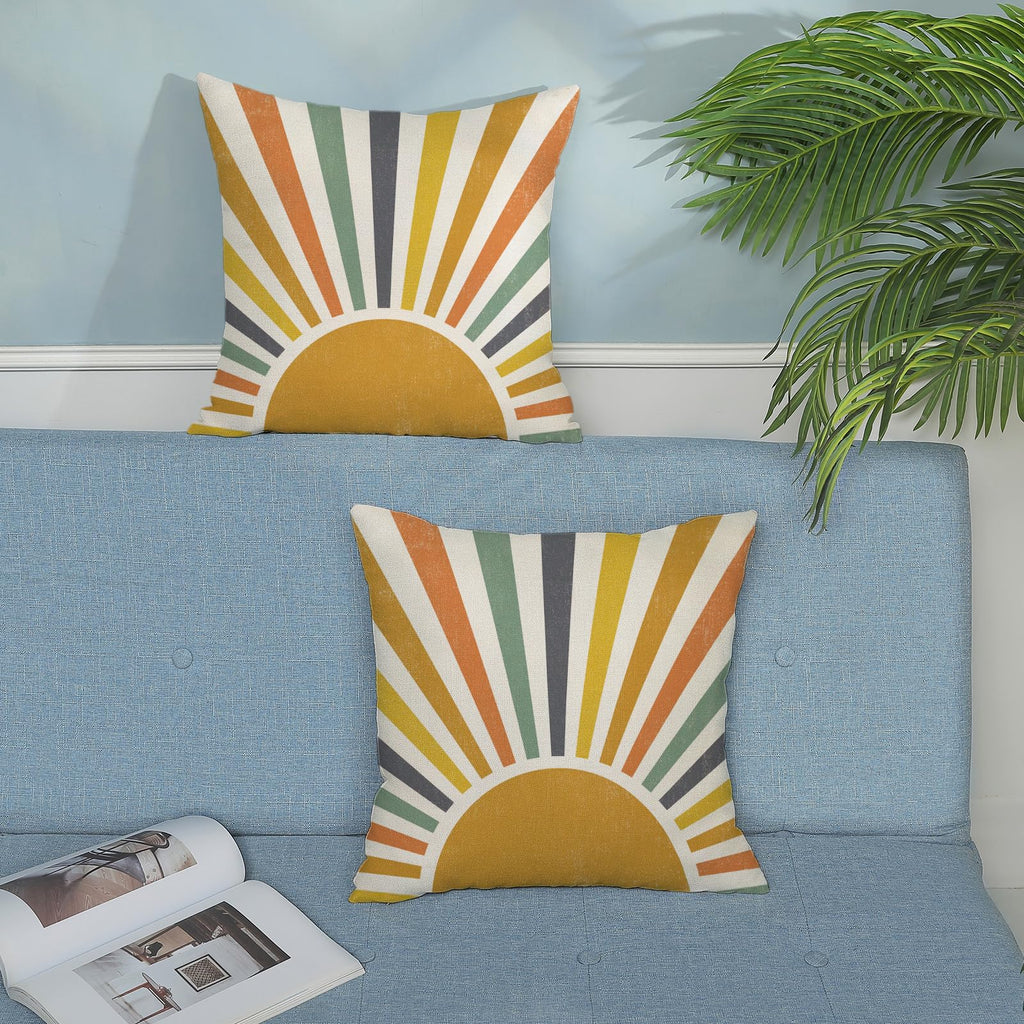 Summer Pillow Covers 22x22 Inch Set of 2, Stripes Yellow Sunshine Decorative Throw Pillows Outdoor Boho Summer