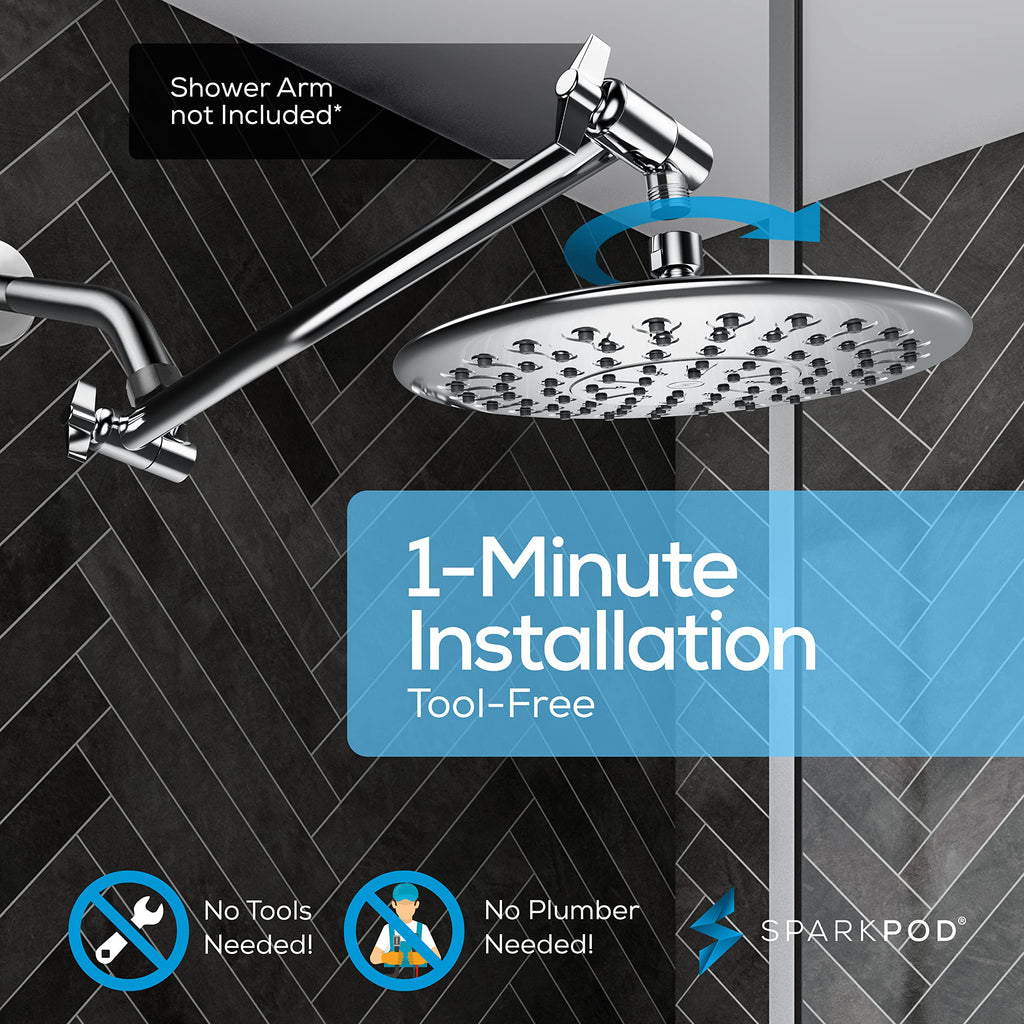 9.5" Large Rain Shower Head, High Pressure, Chrome, Anti-Clog