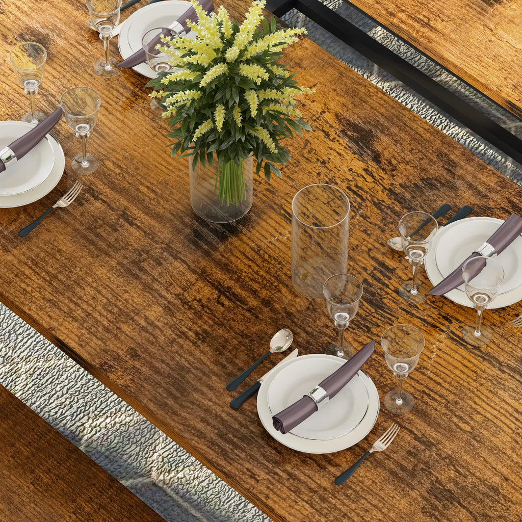 Dining Table Set for 4, Kitchen Table and Chairs for 4, Faux Marble Dining Room Table with 2 Benches, Space Saving