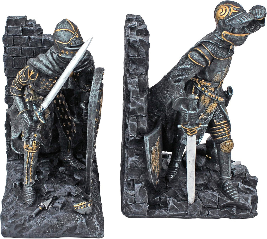 Arthurian Knight Bookends,Grey Stone,8 Inch, Set of Two