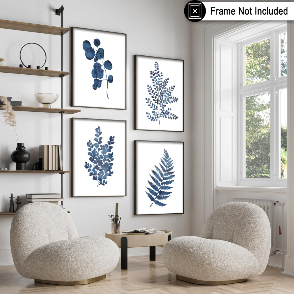 Master 4-Piece Vintage Botanical Poster - Retro Minimalist Print - Gift for Artist, Friend - Fern, Watercolor, Pant