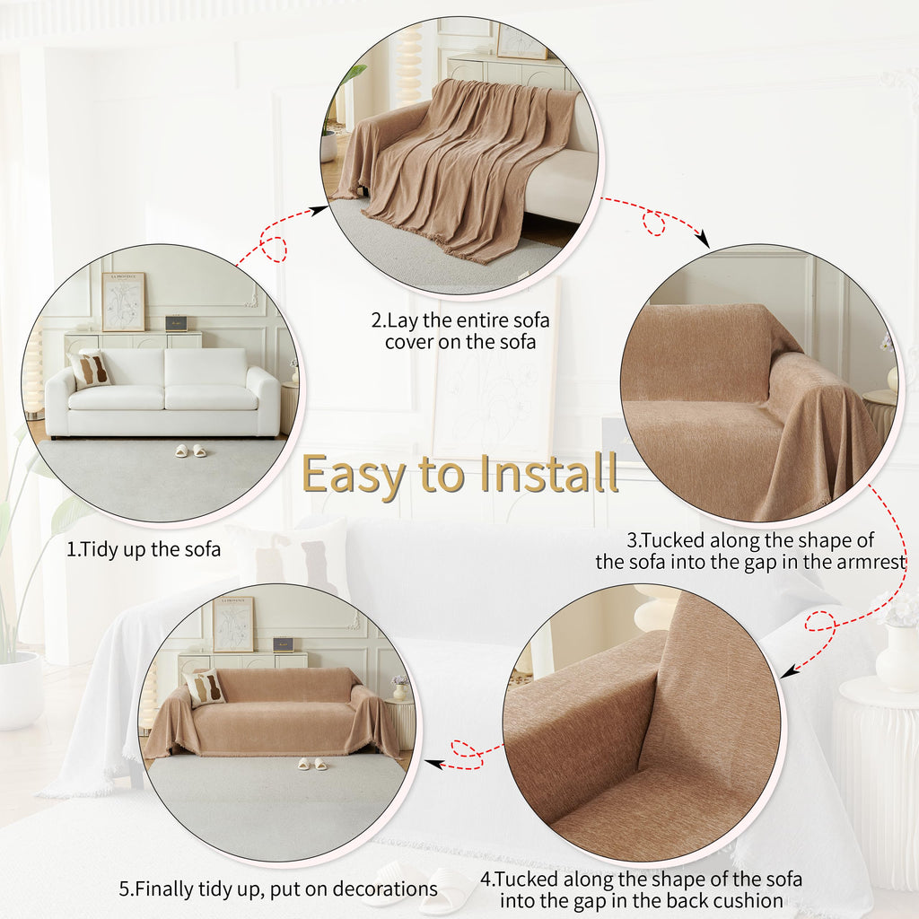 Sectional Couch Covers 2-Piece for L Shape Sofa Khaki Large