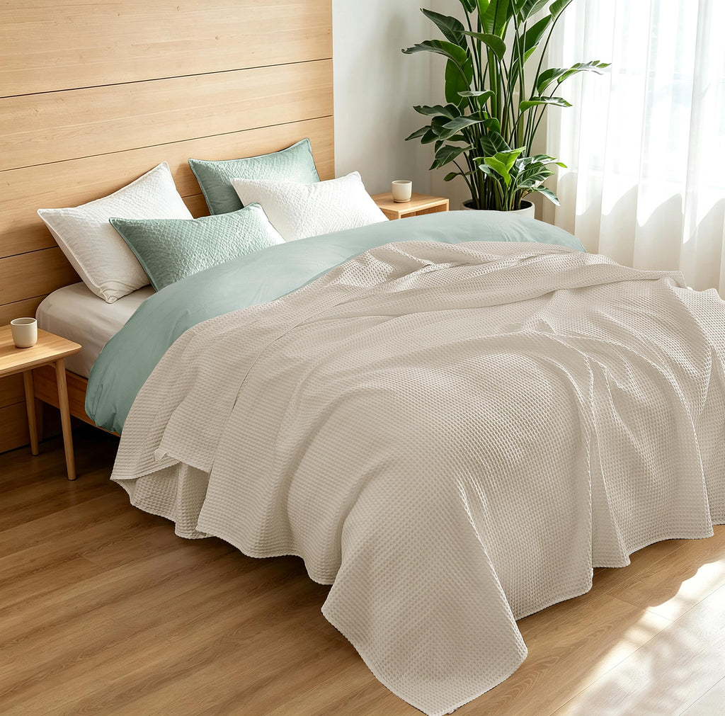 100% Egyptian Cotton Waffle Weave Throw Blanket for Couch, 320 GSM