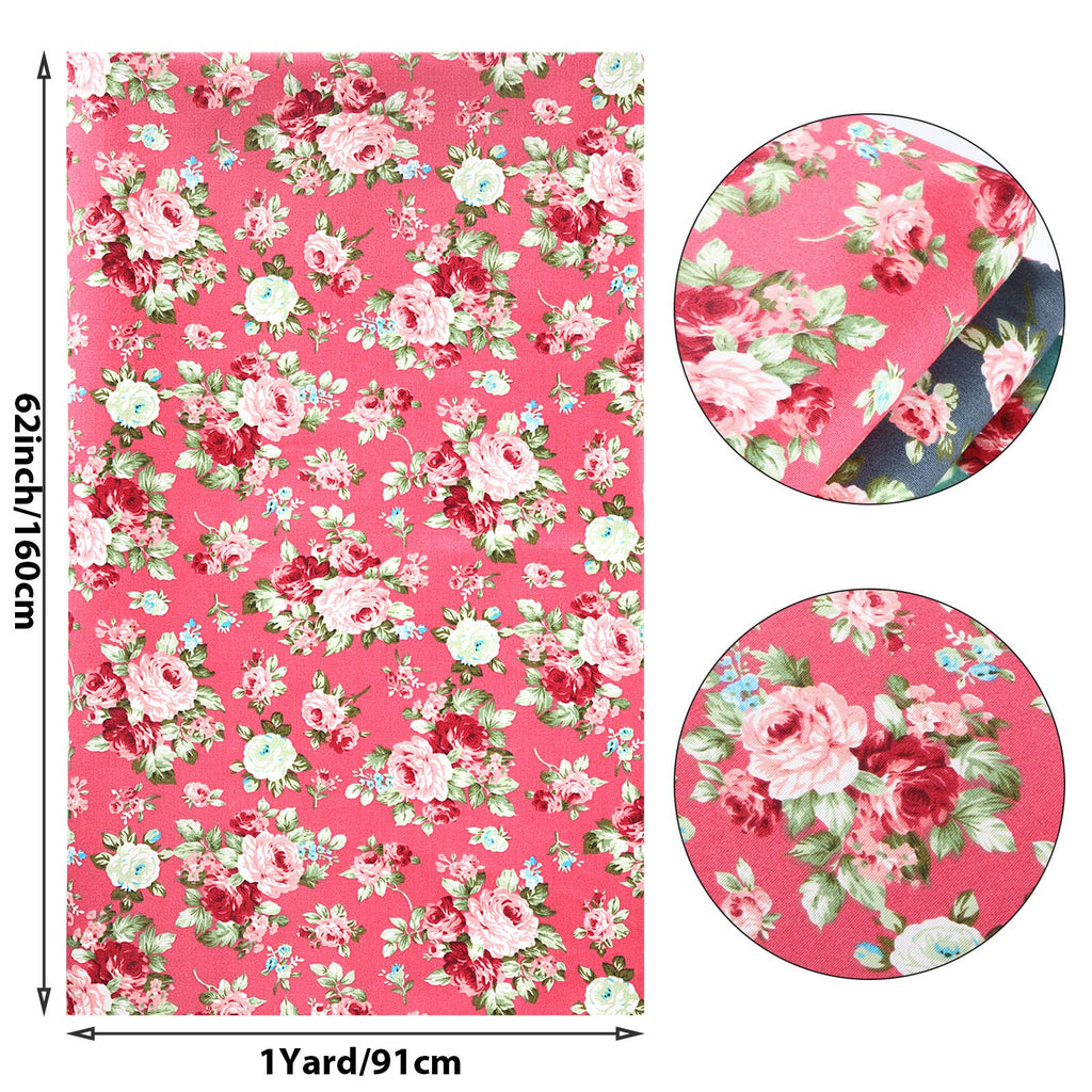 3 Yards Floral Cotton Fabric 36 x 62 Inch with Vintage Rose Print