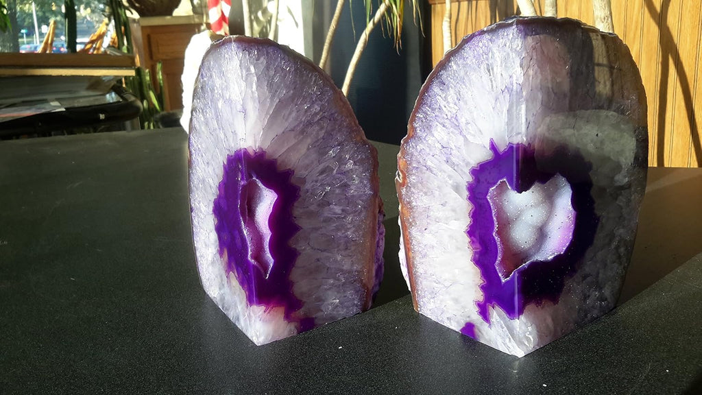 Purple Agate Quartz Geode Book Ends - Made from the Finest Grade Brazilian Agate
