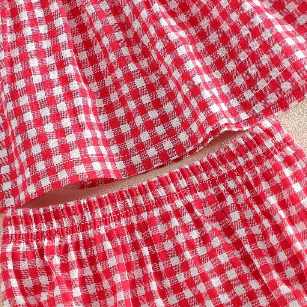 Toddler Baby Girl Summer Outfits Plaid Sleeveless Vest Tank Top Ruffles Shorts Infant Gingham Clothes Set