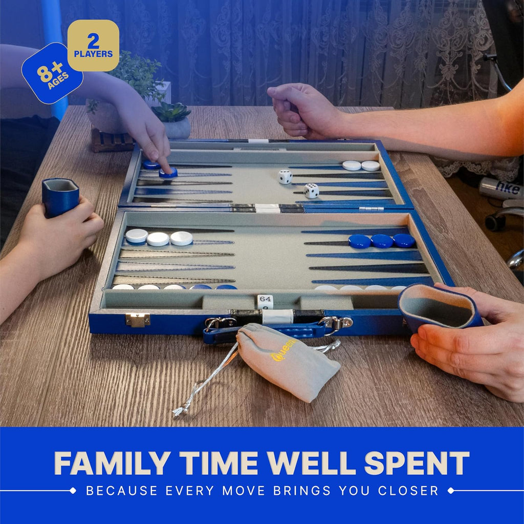 Large Blue Backgammon Sets for Adults - Classic Board Games for 2 Players Adults and Kids - Premium Backgammon Set 15