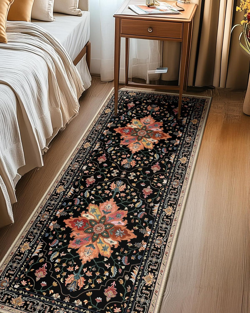 Area Rugs Washable Non-Slip, Floral Vintage Distress Print Pattern Medallion Carpet for Living Room Bedroom