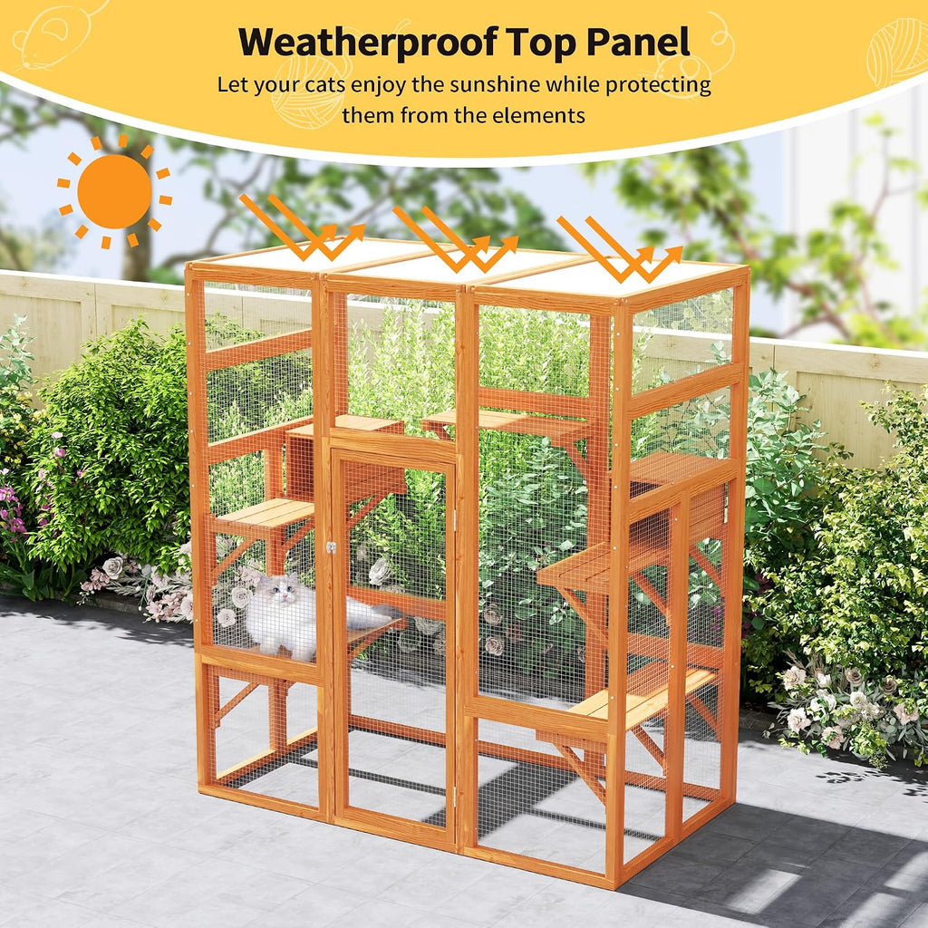 71in Catio, Indoor & Outdoor Cat Enclosure Waterproof Roof & Perche