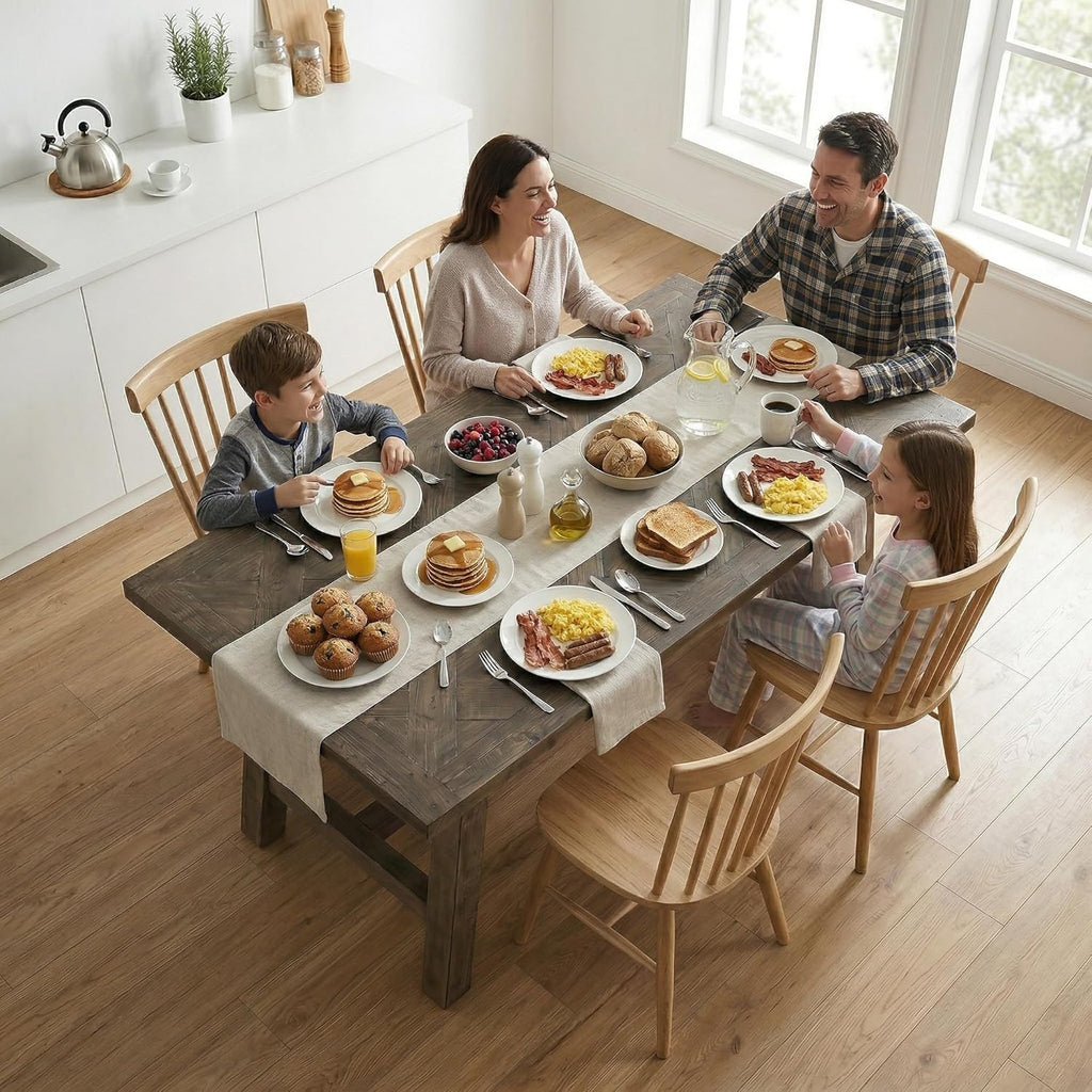 63“ Dining Table for 4 6 People Solid Wood Pine Dining Room Table Triangle Reinforced Base Rectangular Farmhouse
