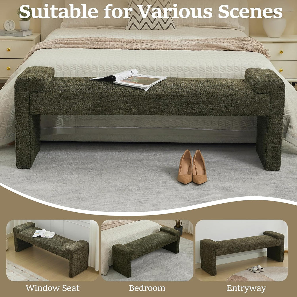 58.7" End of Bed Bench Upholstered Modern Bedroom Bench , Easy Assembly, Footrest Ottoman Accent Window Bench with