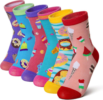 Kids Girls Boys Cotton Crew Socks Funny Crazy Novelty Cartoon Cute Silly Dress Socks 6 Pairs