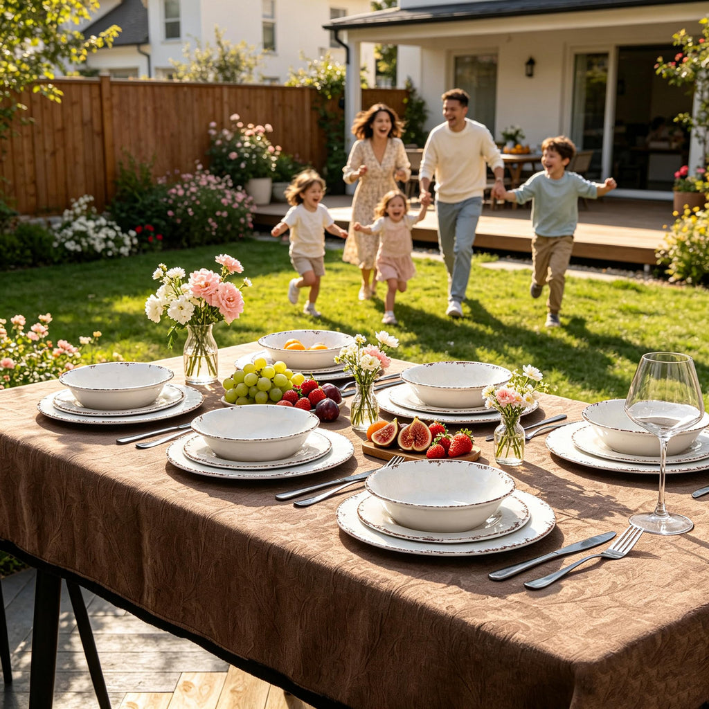 18-Piece Rustic Farmhouse Melamine Dinnerware Sets for Indoor Outdoor Use