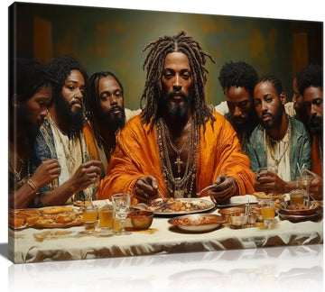 Modern Black Jesus Canvas Wall Art African American The Last Supper Painting Picture Wall Decor Black Man Christian