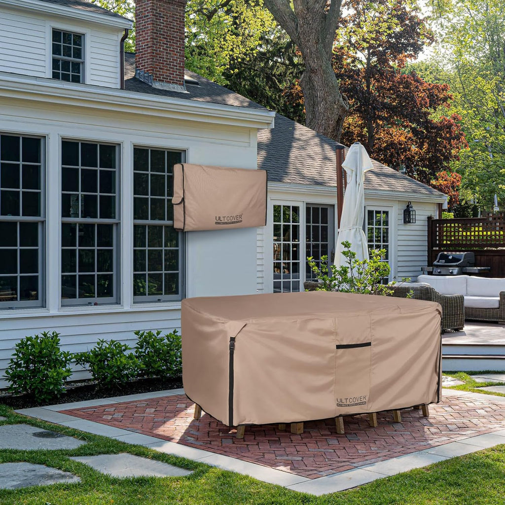 Square Patio Heavy Duty Table Cover - 600D Tough Canvas Waterproof Outdoor Dining Table and Chairs General Purpose
