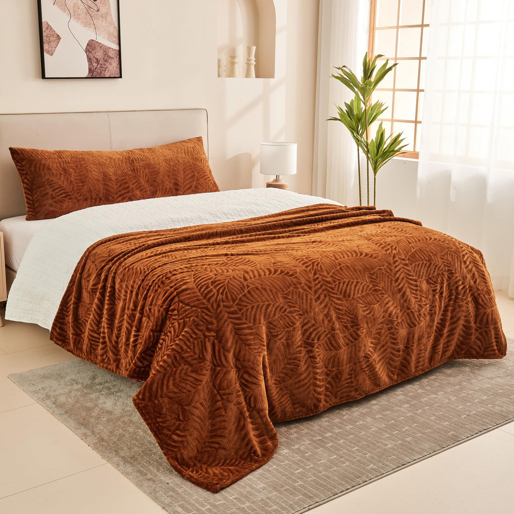 Super Soft Flannel Fall Throw Blanket, 60 x 80 Inches, Caramel