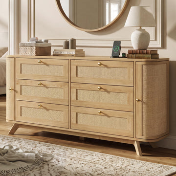 6 Drawer Dresser, 55" Wide Rattan Dressers & Chest of Drawers