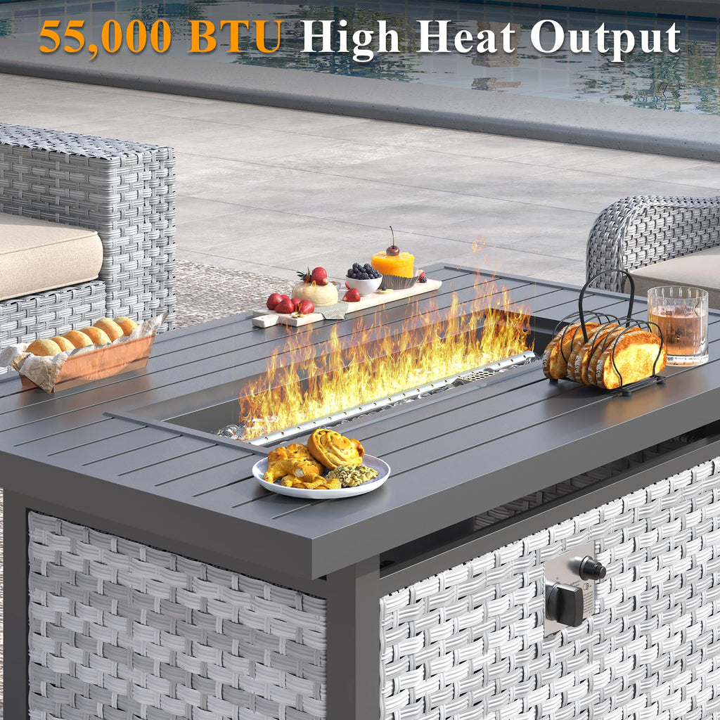 43 in Wicker Propane Fire Pit Table with Lid, 55, 000 BTU