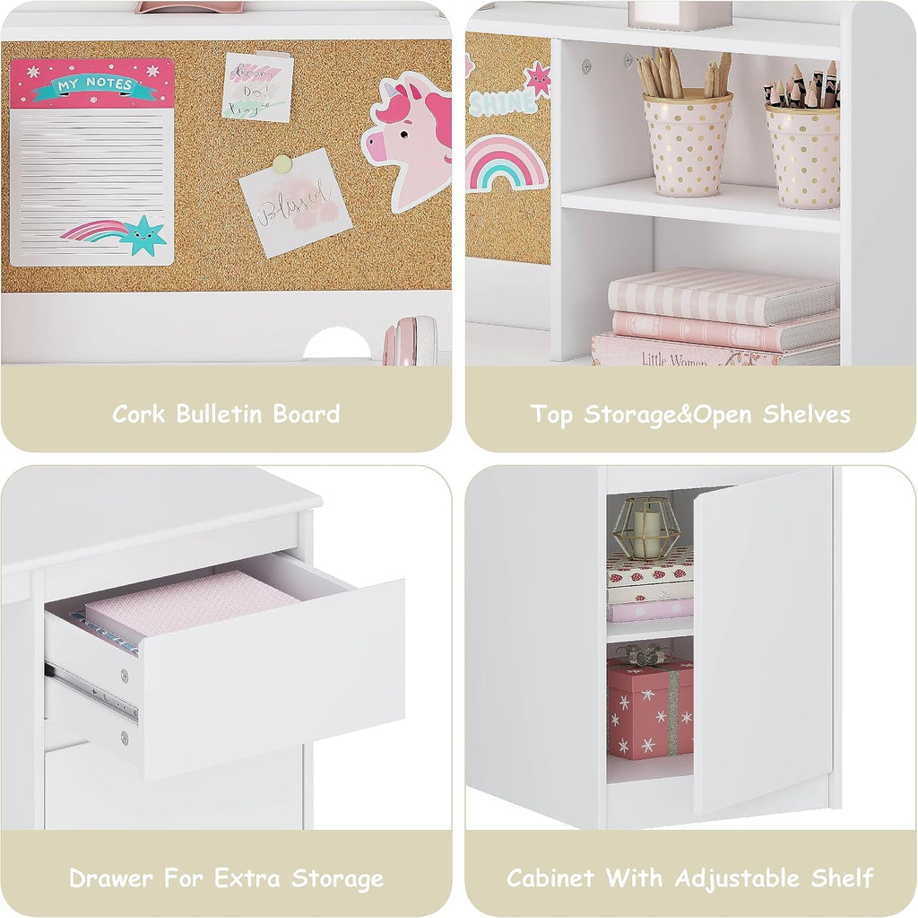 Wooden Kids Desk and Chair Set with Hutch and Storage for Ages 5-12