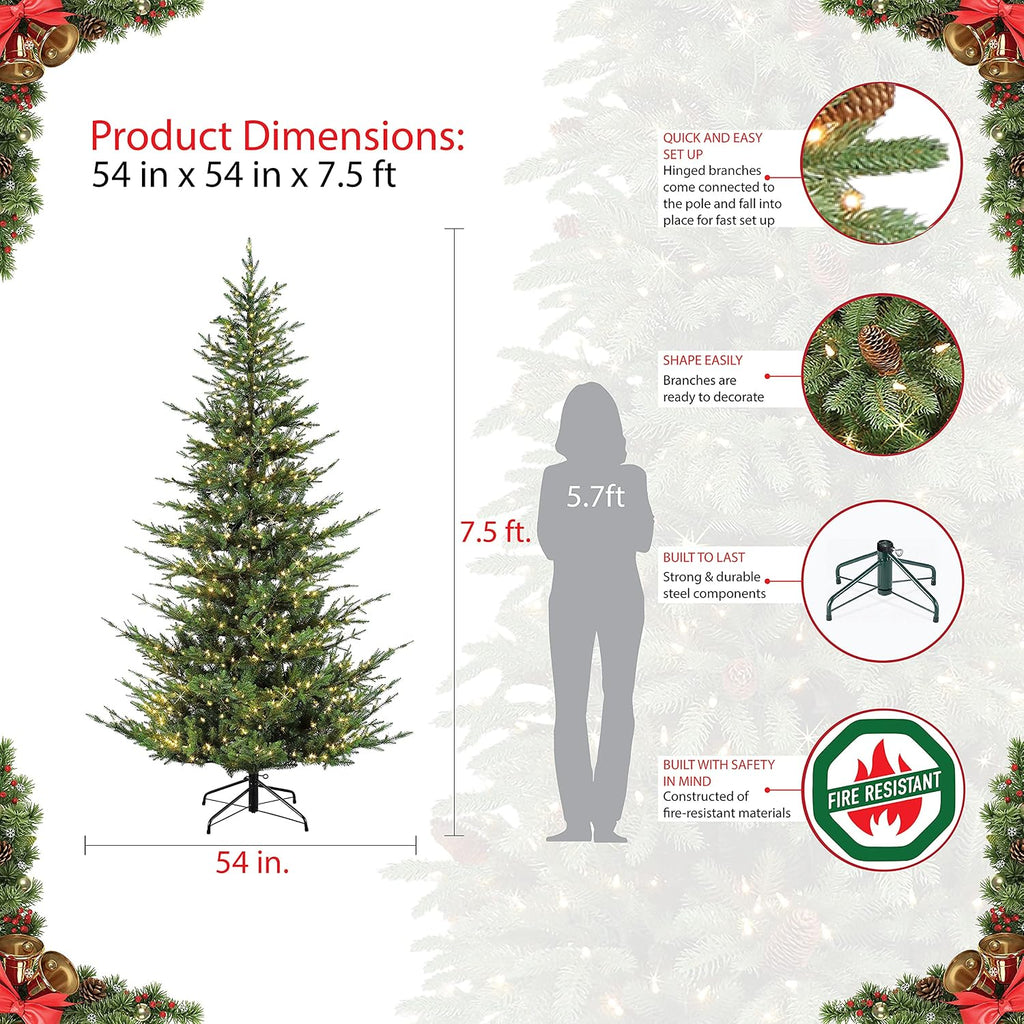 7.5 Foot Pre-Lit Natural Fir Artificial Christmas Tree with 700 Clear Lights