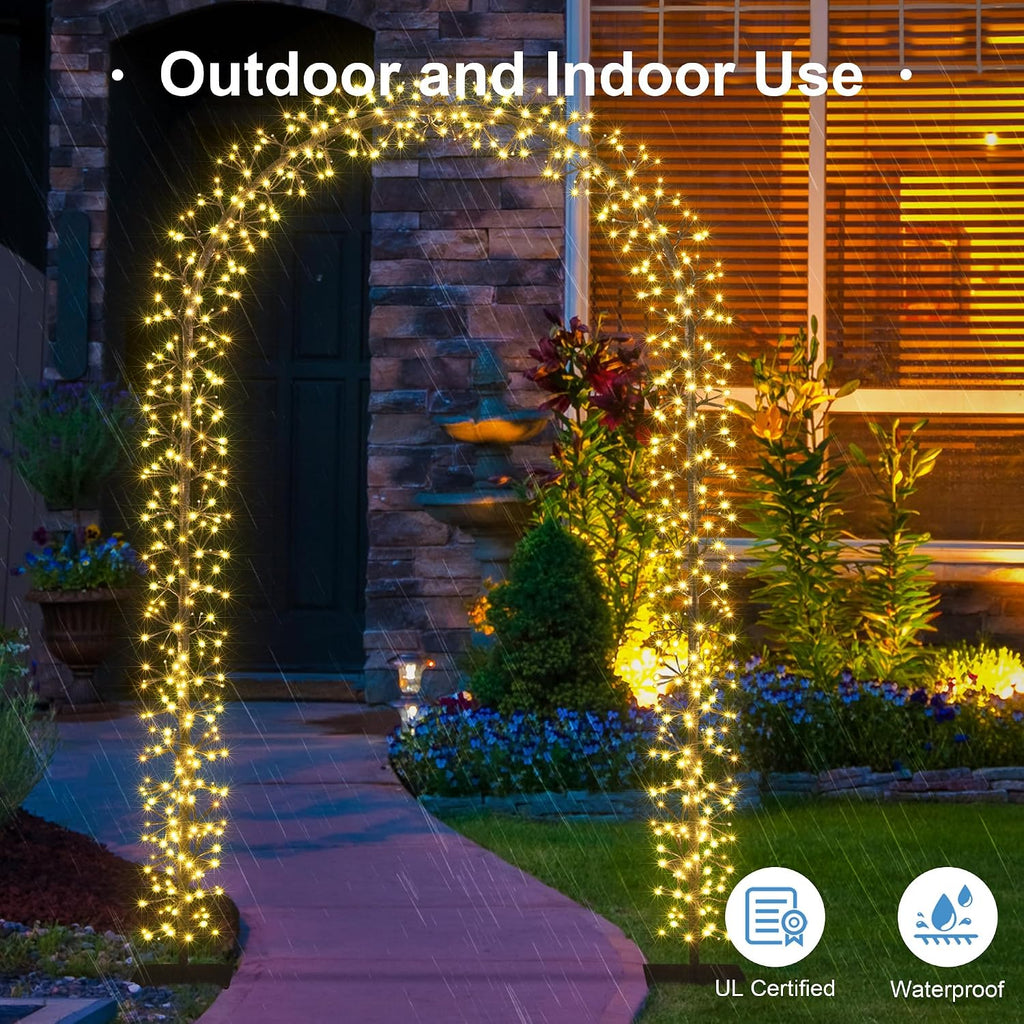 Lighted Garden Arch Metal Wedding Arbor with 832 LED Starburst Firework Lights for Various Climbing Plant Christmas