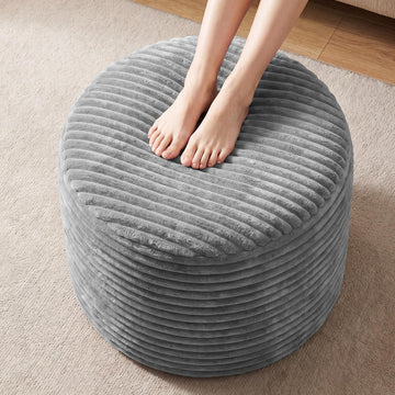 20in Round Pouf Ottoman, Large Corduroy Ottoman Foot Rest with Solid High-Density Foam, Removable Washable Cover