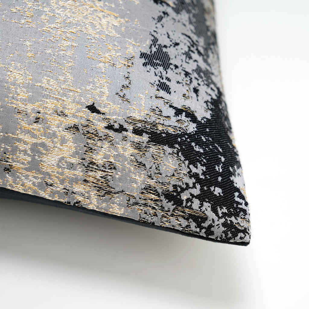 Luxury Jacquard Lumbar Throw Pillow Cover 12x20 Inch, Black Gray Gold Metallic Abstract Decorative Cushion Cover
