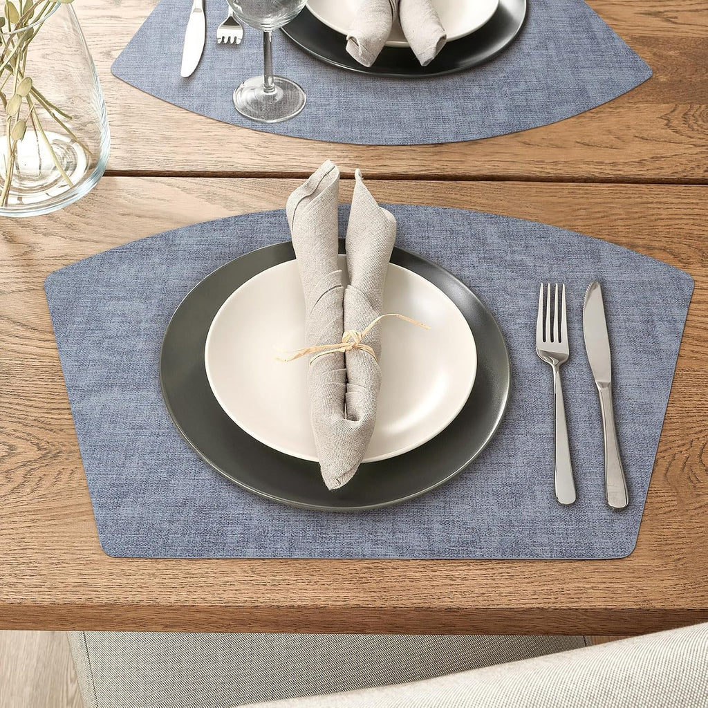Round Table Placemats, Faux Leather Wedge Shape Place Mats Heat Resistant Wipeable Washable Table Mats - Set of 4