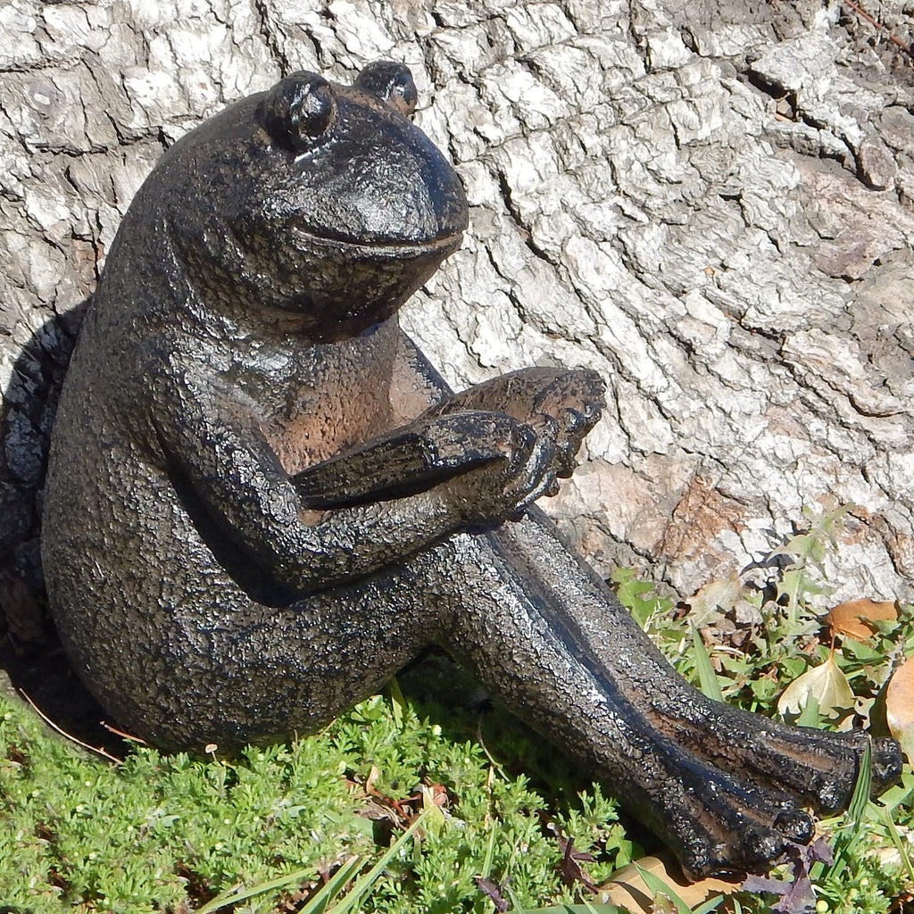 Quite Reading Garden Frog Statue, Polystone