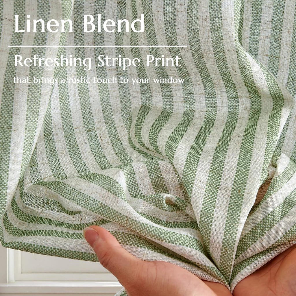 Striped Linen Kitchen Curtains 24 Inches Length Tier Curtains Farmhouse Modern Cafe Style Small Window Treatments