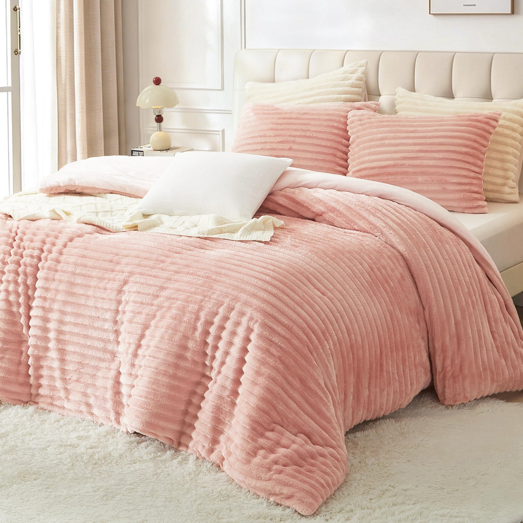 Flannel Comforter Set, Thick, Fluffy & Warm Bedding, 3-Piece