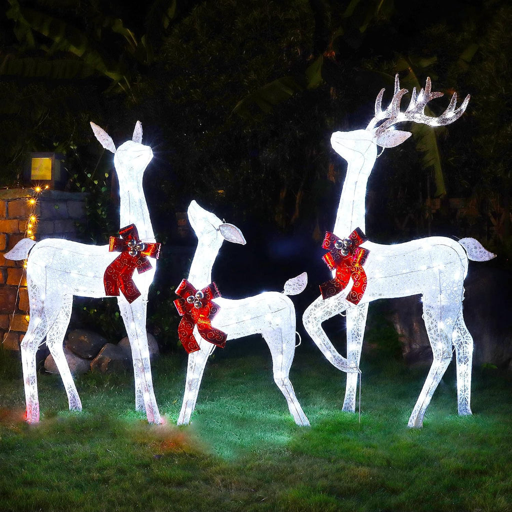 Home 3-Piece Pre-lit White Reindeer Christmas Yard Decoration