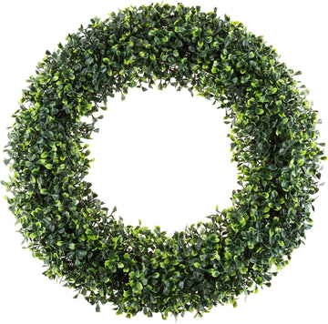Round Boxwood Wreath for Front Door, Green, 19.5" x 2.5"