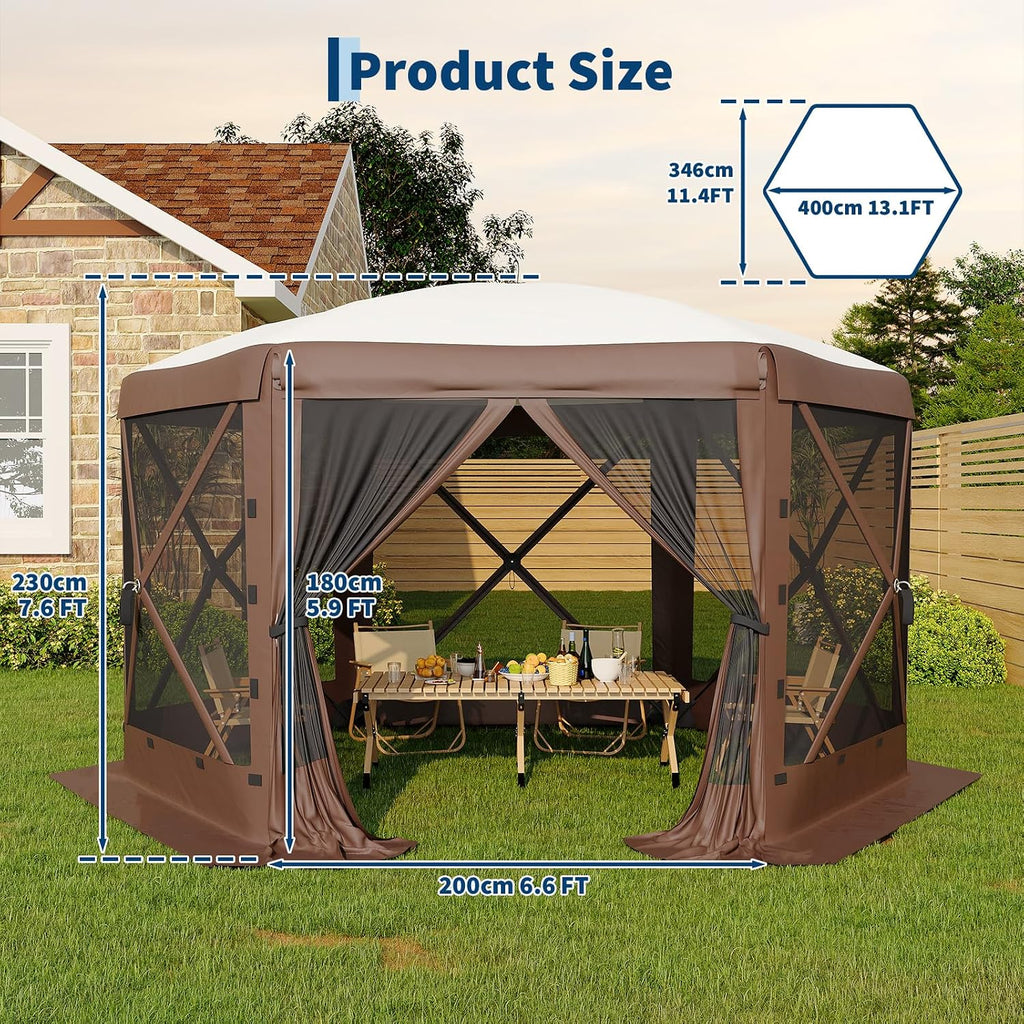 13FT Pop-Up Gazebo 6-Sided, Outdoor Canopy Tent with Mosquito Netting & Removable Wind Cloths Parties, Outdoor Events