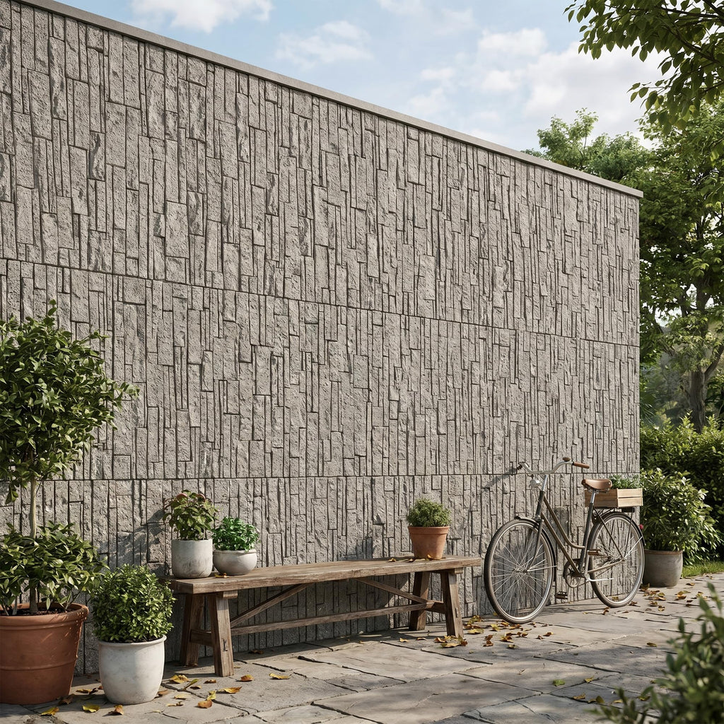 3D Stacked Ledger Stone PU Wall Panels, 23.6"x47.2" Speckled Grey