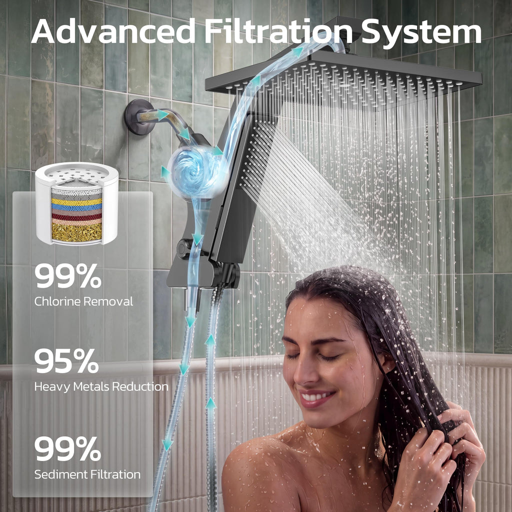12-Inch Filtered Rain Shower Head with Handheld Spray Combo Matte Black