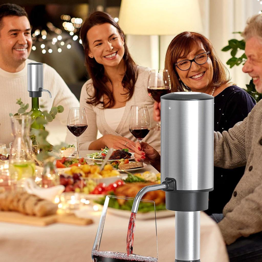 Electric Wine Aerator Pourer One Touch Wine Accessories Rechargeable 2-in-1 Automatic Wine Decanter Stainless Steel
