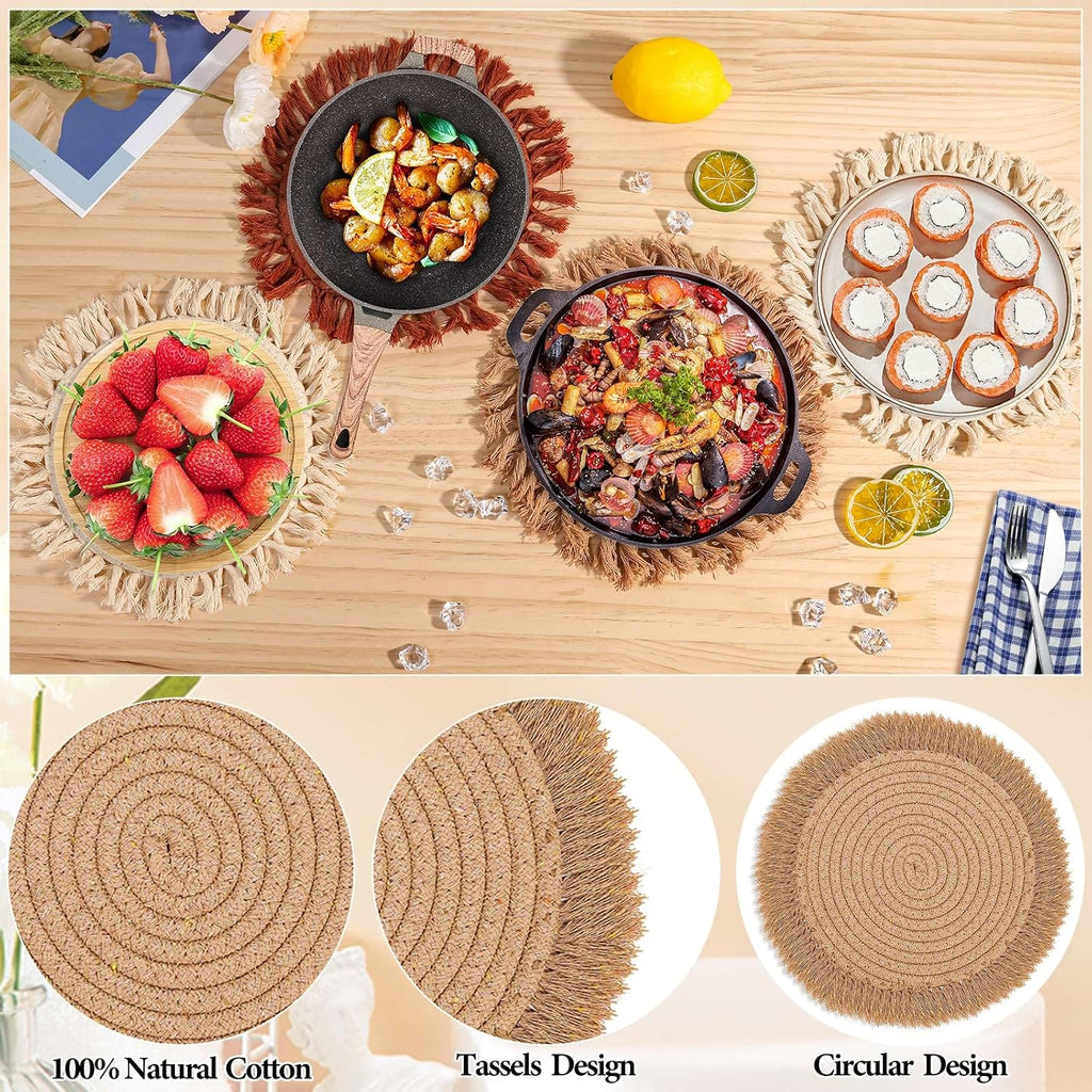 Inch Round Cotton Placemat Boho Placemats Table Mats Woven Washable Table Placemats for Fall Kitchen - Set of 4