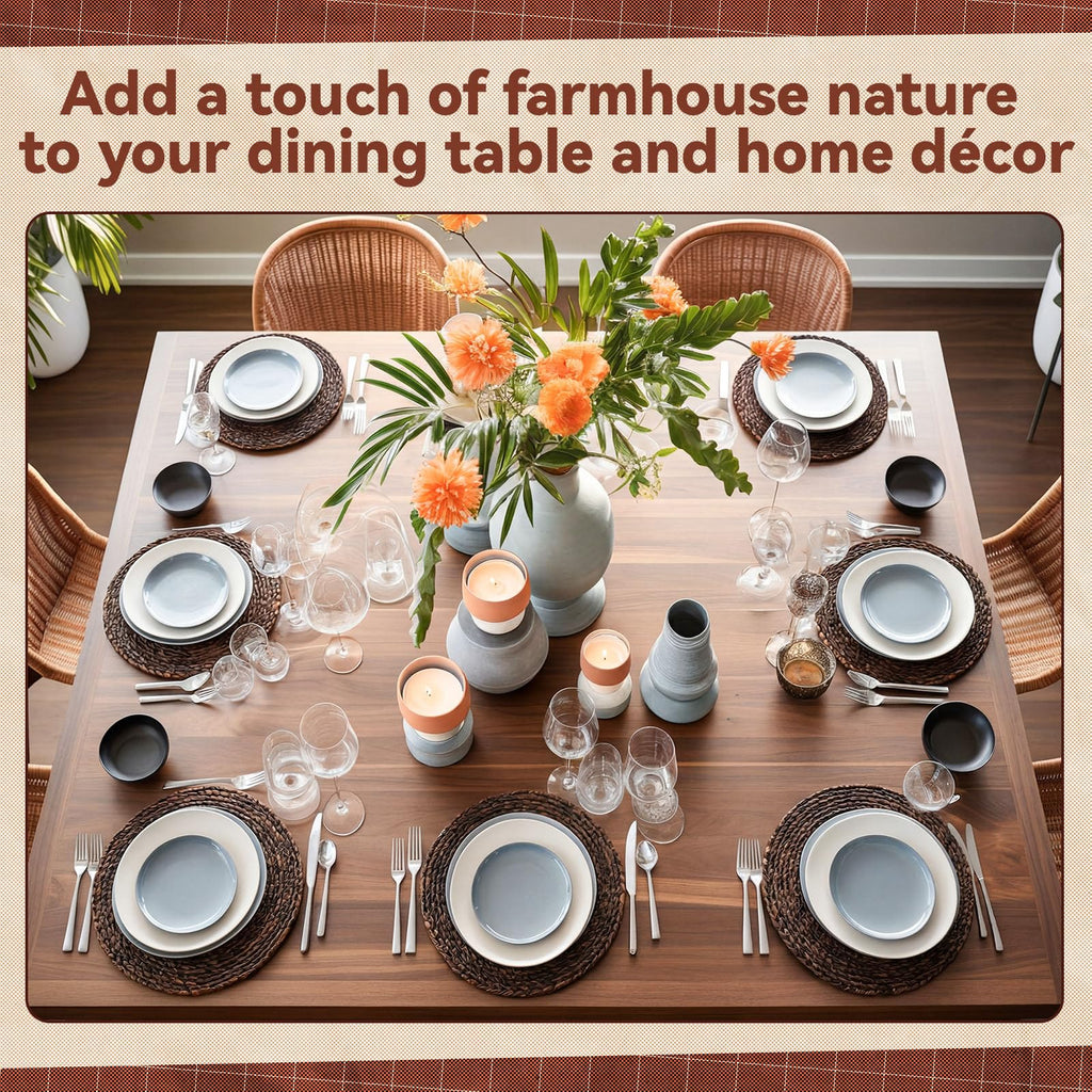 13 Inch Boho Placemats Set of 6 Large Round Farmhouse Chargers Plate Mats Cattail Weave Woven Table Mats for Dining