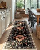 Area Rugs Washable Non-Slip, Floral Vintage Distress Print Pattern Medallion Carpet for Living Room Bedroom