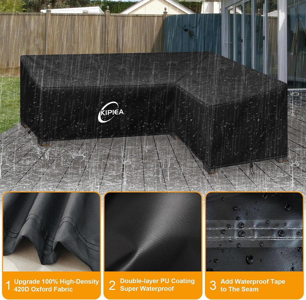 Patio L-Shaped Sectional Sofa Cover, 420D Heavy-Duty Oxford Fabric Outdoor Sectional Cover with 6 Windproof Buckles