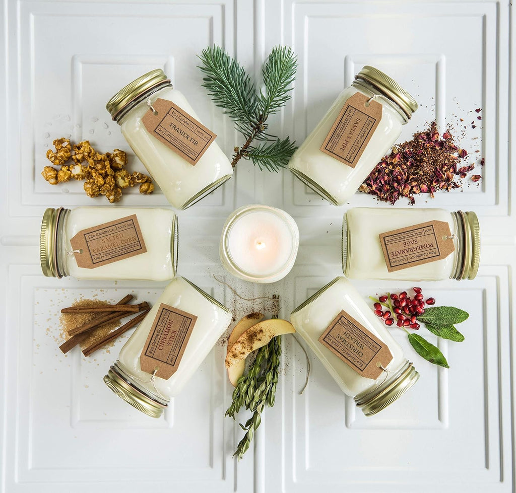 Cinnamon Stick Holiday Mason Jar Candle, 14 oz. - Scents of Cinnamon, Sugar, & Clove - 100% Soy Wax, No Lead, Gold