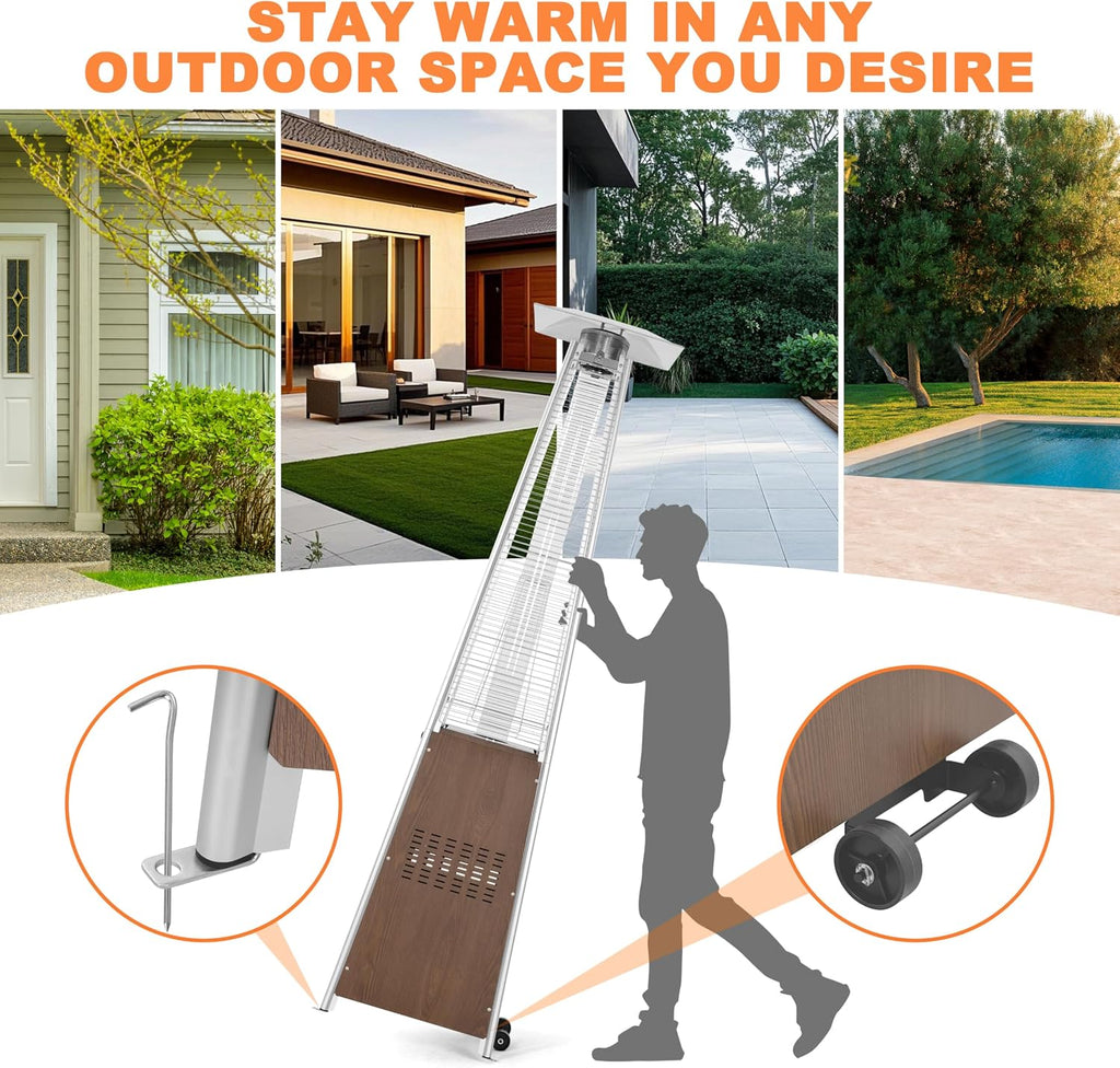 48,000 BTU Pyramid Propane Heater Outdoor Patio Heaters with Wheels, Patio Heater with Glass Tube Deck Porch for