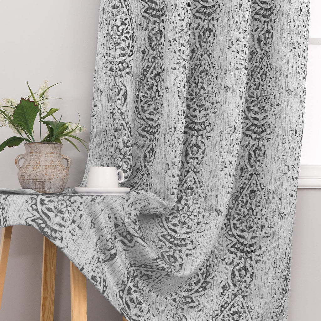 108 Inch Curtains, 9FT Damask Jacquard Luxury Back Tab Drapes Bedroom, 2 Panels Set, 9 FT Length 52'' L x 108'' W