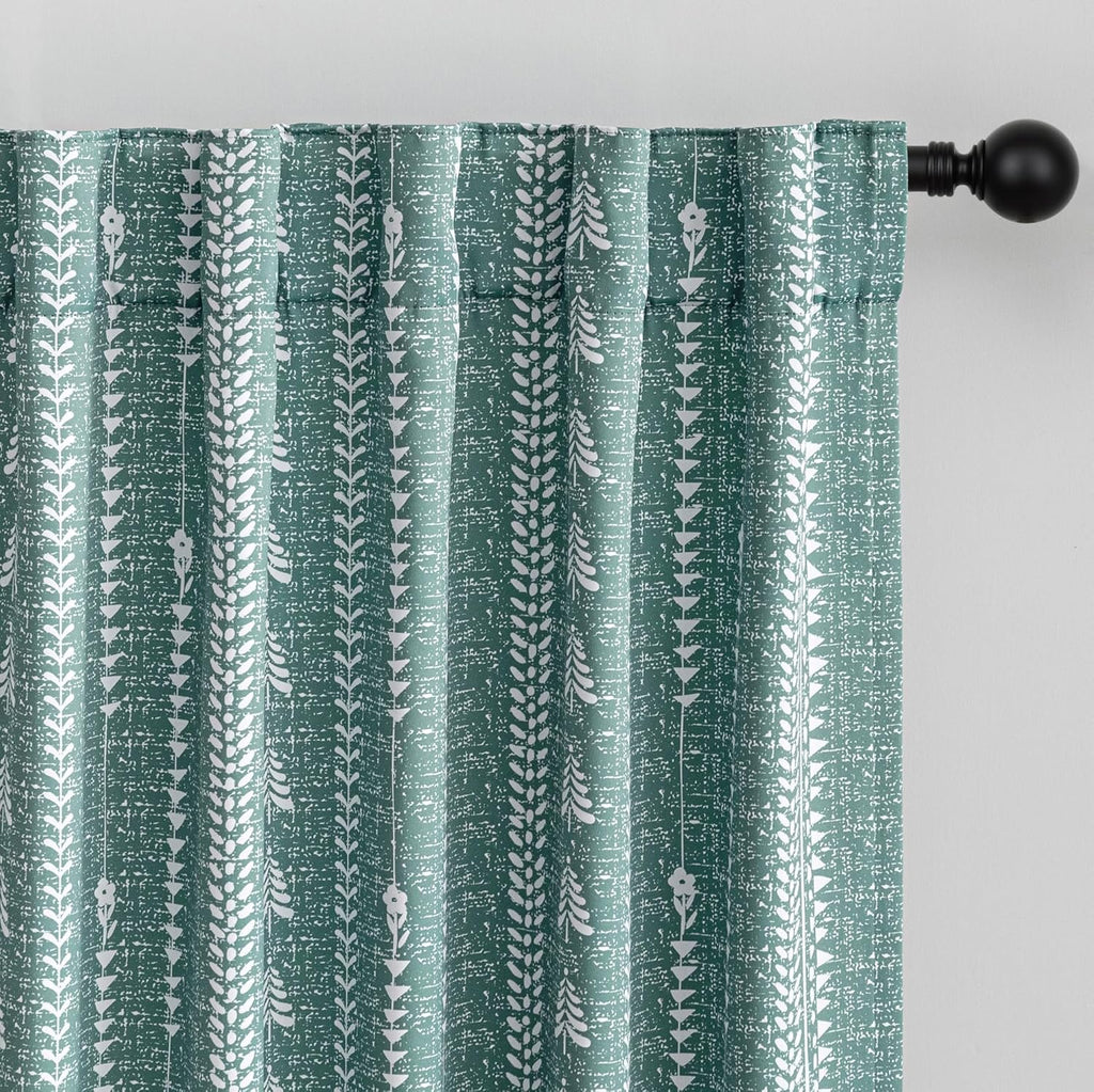 Sage Green Blackout Curtains 84 Inch Length - Boho Farmhouse Printed 95% Room Darkening Aqua Thermal Insulated Drapes
