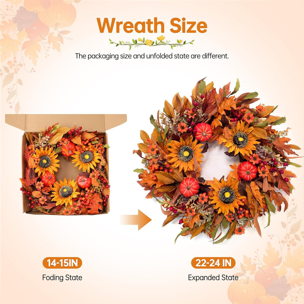 Fall Harvest Wreaths for Front Door - Farmhouse Thanksgiving Wreath Decor
